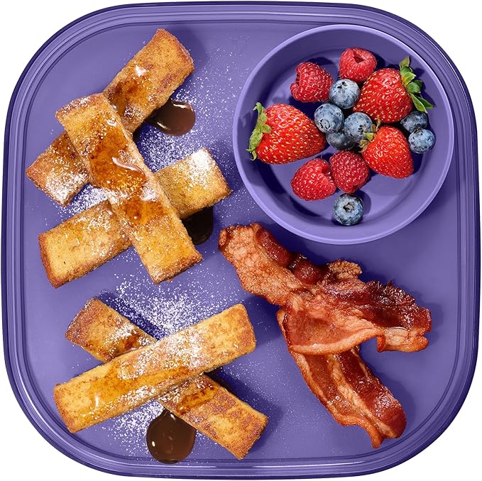 Madesmart Dipware Reusable Dining Plate, Serving Tray for Appetizers and Snacks, Sandwiches, Hummus, Sauces, Stackable & Removable Dip Bowl, Plum