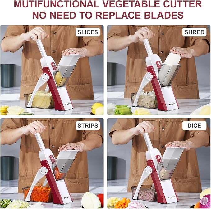 5 in 1 Adjustable Safe Mandoline Slicer for Kitchen with Paring Knife