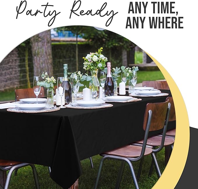 Exquisite 66% Thicker Premium Plastic Table Cloth Rectangle Table Cover 0.5 Mil 12 Pack Black Table Cloth 54 Inch x 108 Inch Disposable Tablecloth Won't Tear Easily Like Cheap Thin Brands