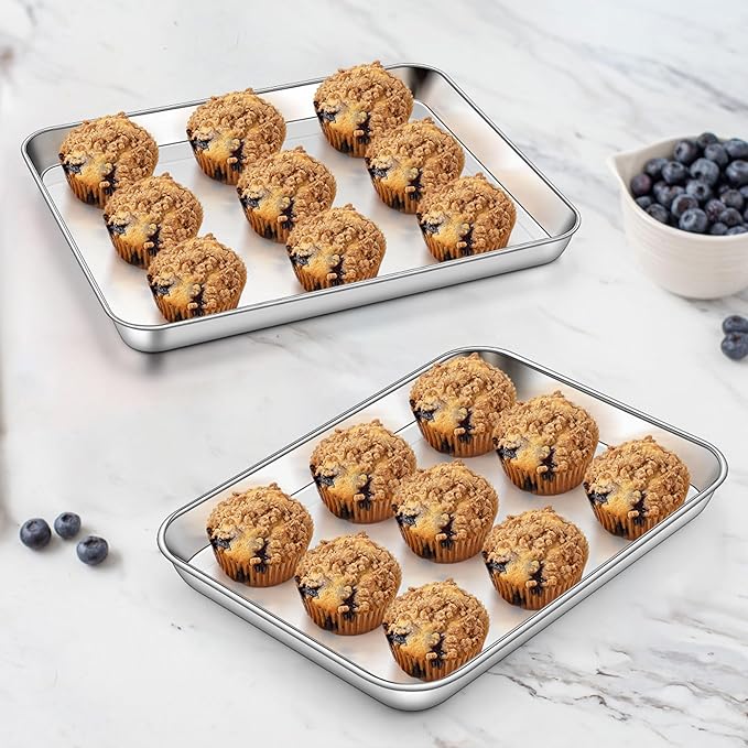 Homikit 2 Pack Small Stainless Steel Baking Sheet Set, Non Toxic