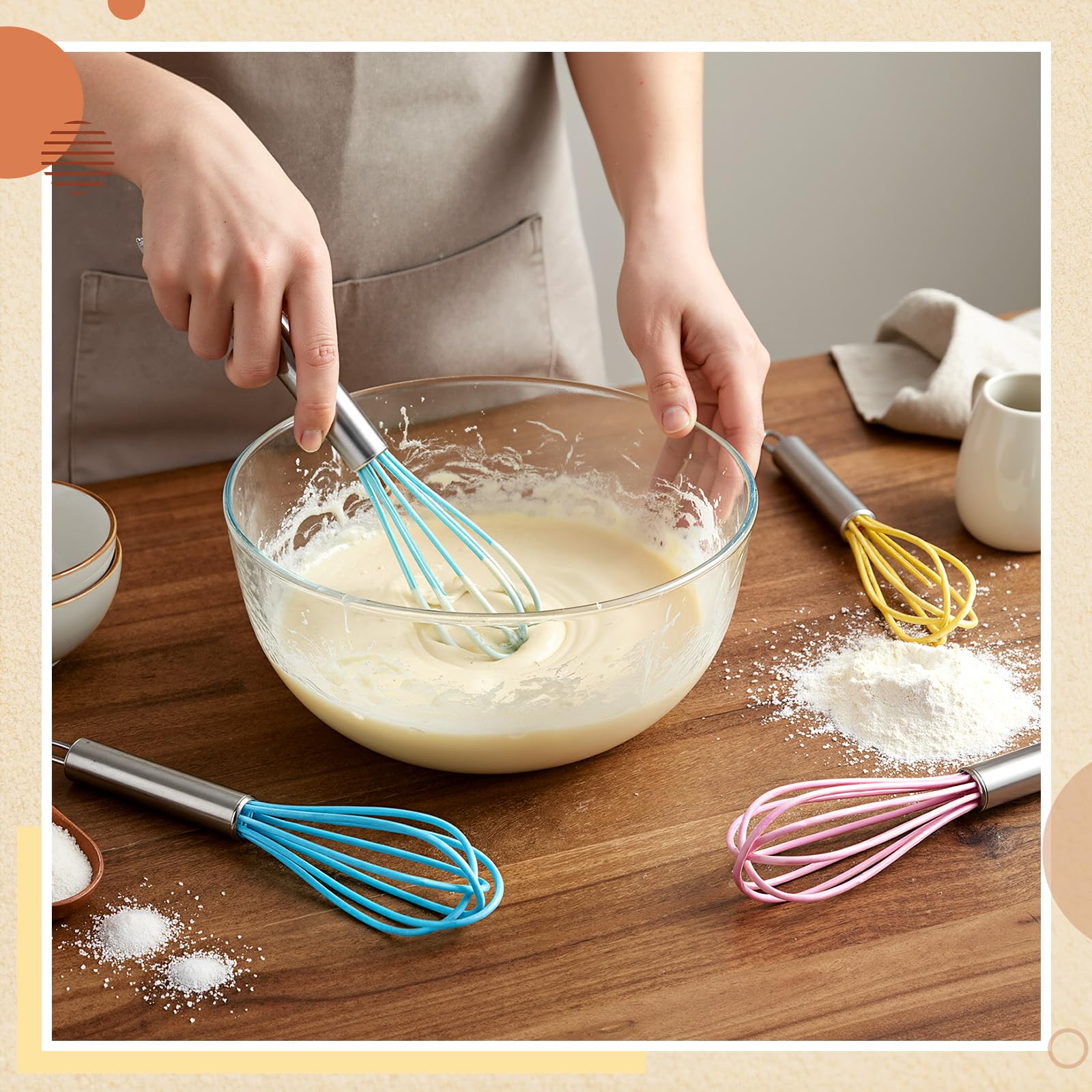 Baderke 12 Pcs 6 Inch Mini Whisks Bulk with Stainless Steel Handles Small Silicone Kitchen Whisks Non Stick Tiny Balloon Wire Whisk for Mixing Stirring Baking Cooking Party Favor Gift(Macaron)
