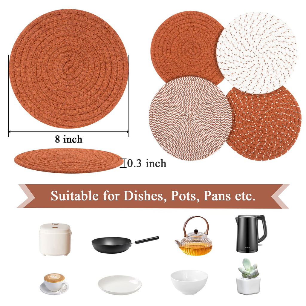 SHACOS 8 Inches Trivets for Hot Dishes, 4 Pieces Cotton Trivets Mats
