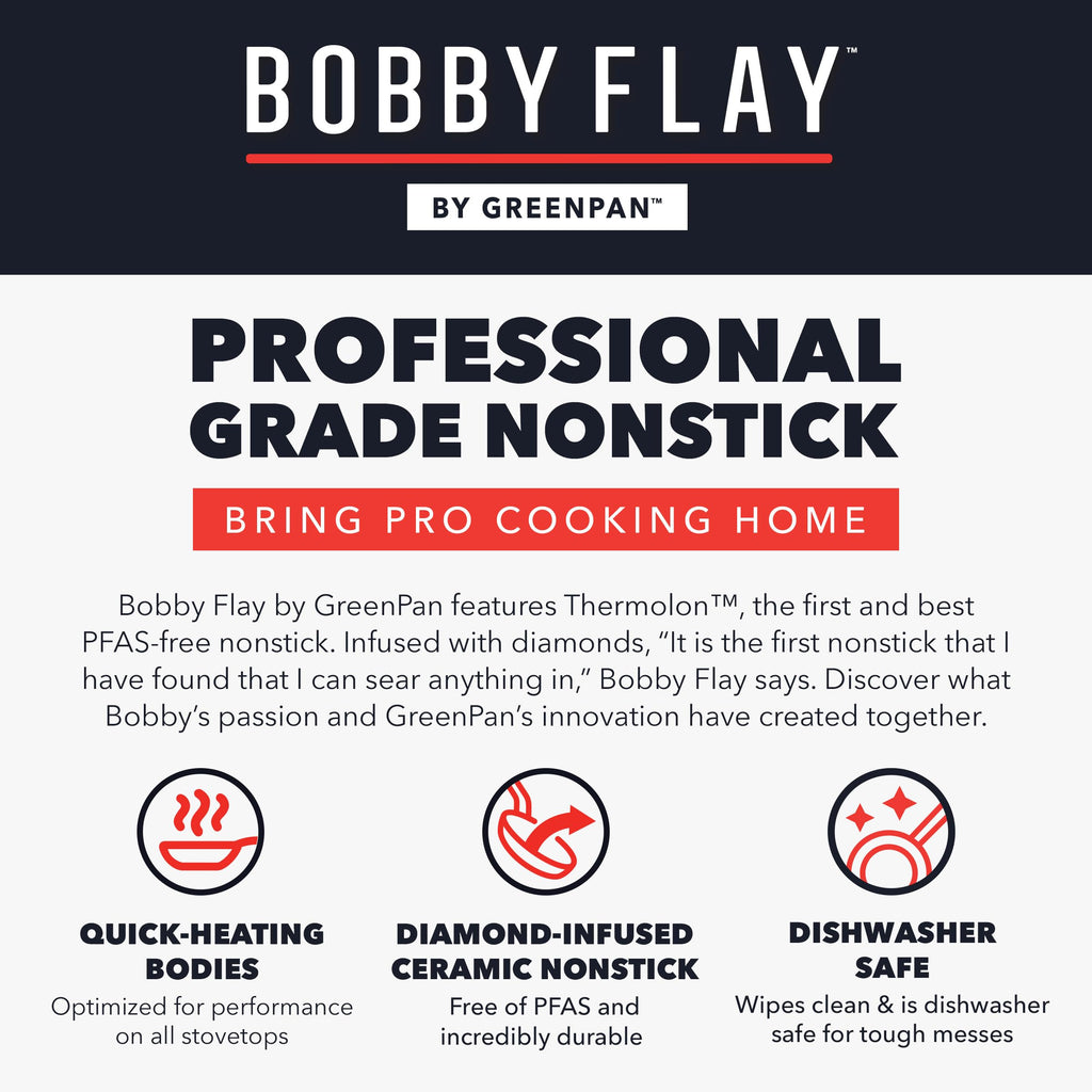 GreenPan x Bobby Flay 8" Diamond Ceramic Nonstick Frying Pan, Black