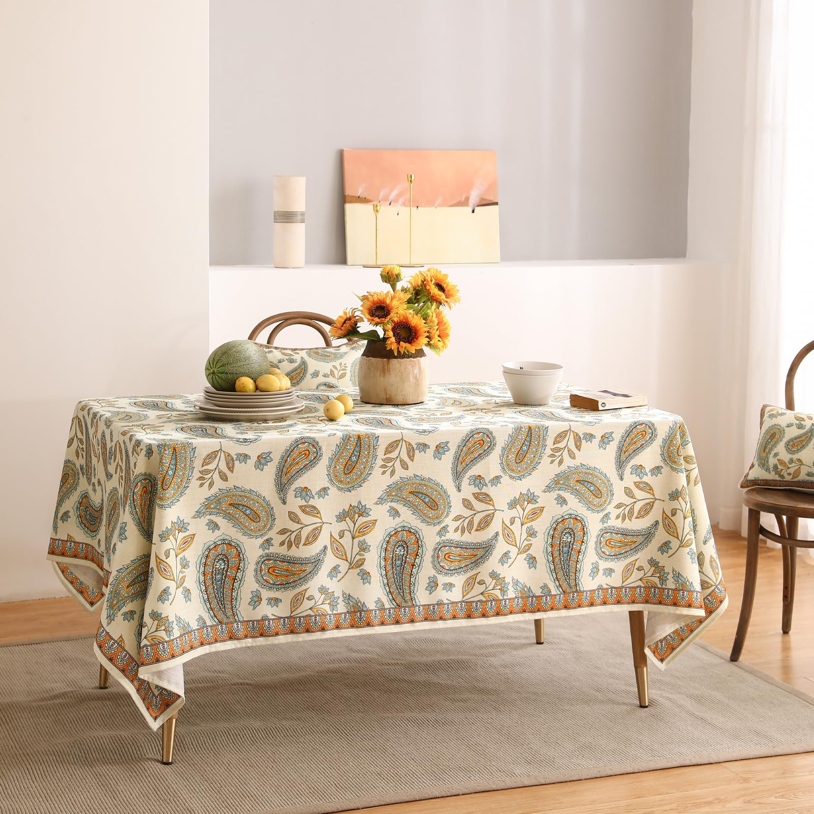 patdrea Vintage French Linen Tablecloth,Rectangular,94"x63"-Lysaniya