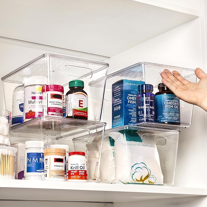 Vtopmart 4 Pack Clear Stackable Storage Bins with Lids, Large