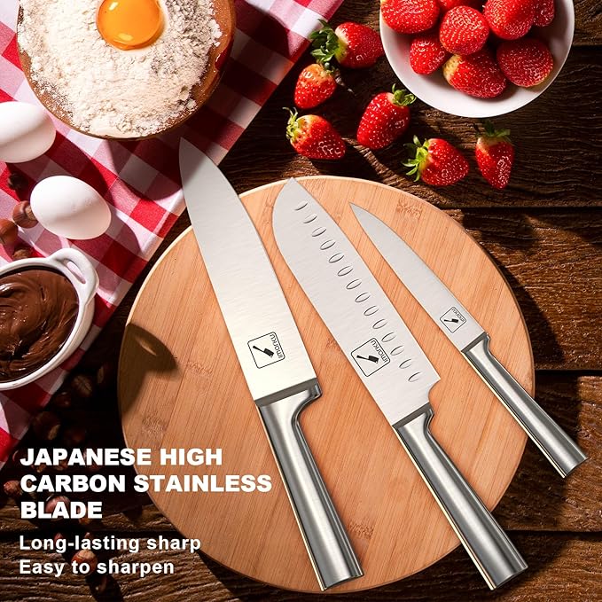 imarku Knife Set - 15PCS Kitchen Knife Set Japanese High Carbon Stainless Steel Knives Set for Kitchen, Dishwasher Safe Ultra Sharp Professional Chef Well Balance Utility Knives, Black