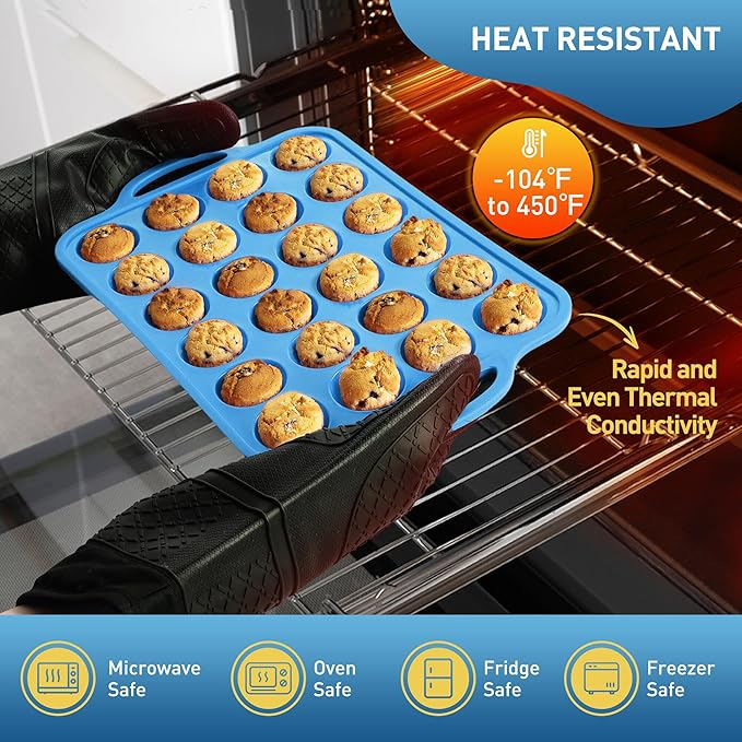 Socisen 2 Packs 24 Cups Silicone Muffin Pan with Metal Reinforced Frame Mini Size Cupcake Pan Tray Egg Bites Cookie Molds Muffin Tin Tart Pans chocoflan mold Baking Sheet Set Breakfast Sandwiches