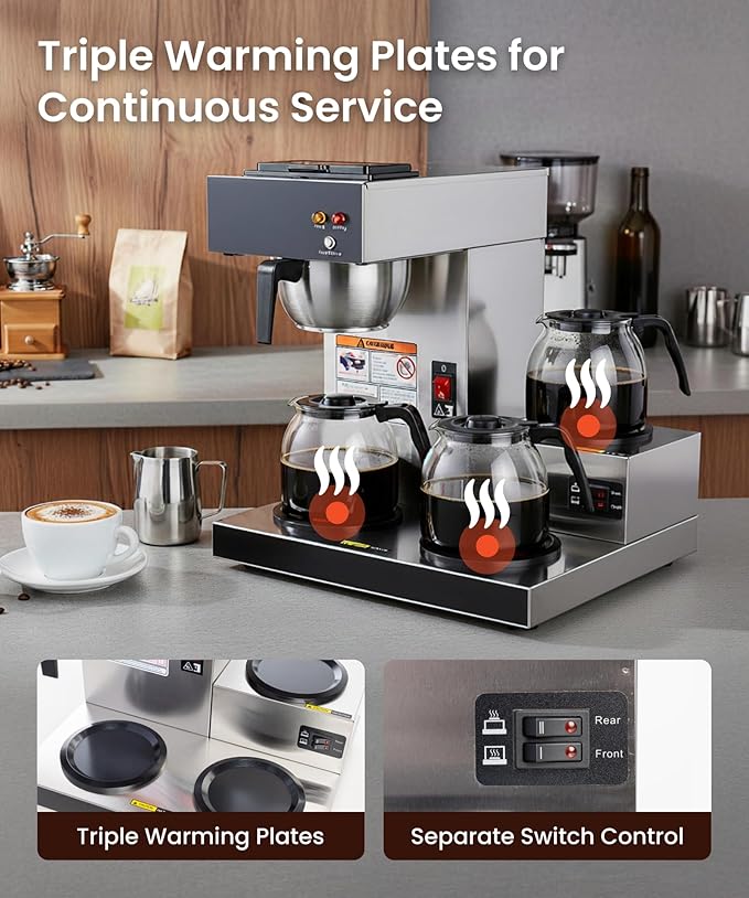SYBO 12-Cup Commercial Pour Over Coffee Maker with 3 Warmers