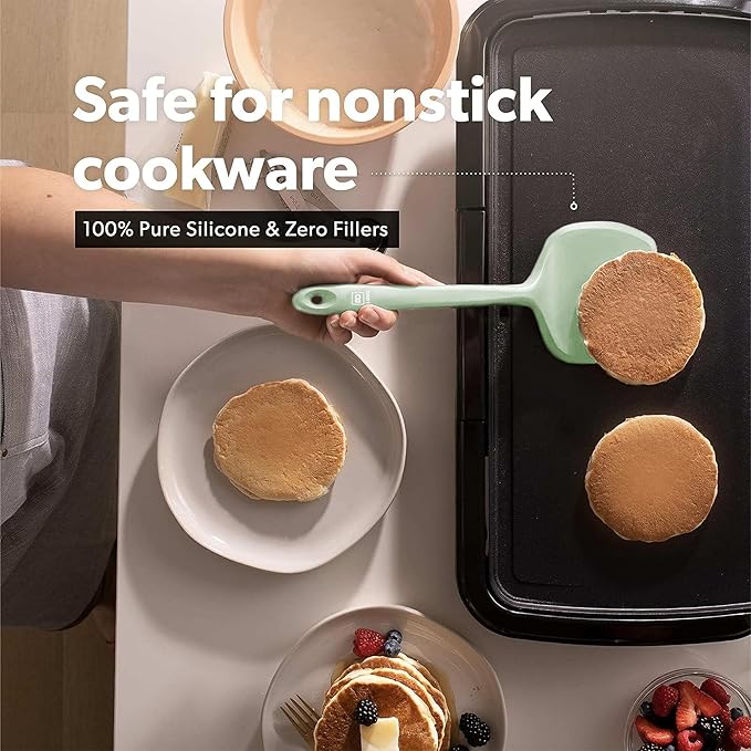 DI ORO Silicone Turner Spatula Set - 600F Heat Resistant, 4-Pc Sage