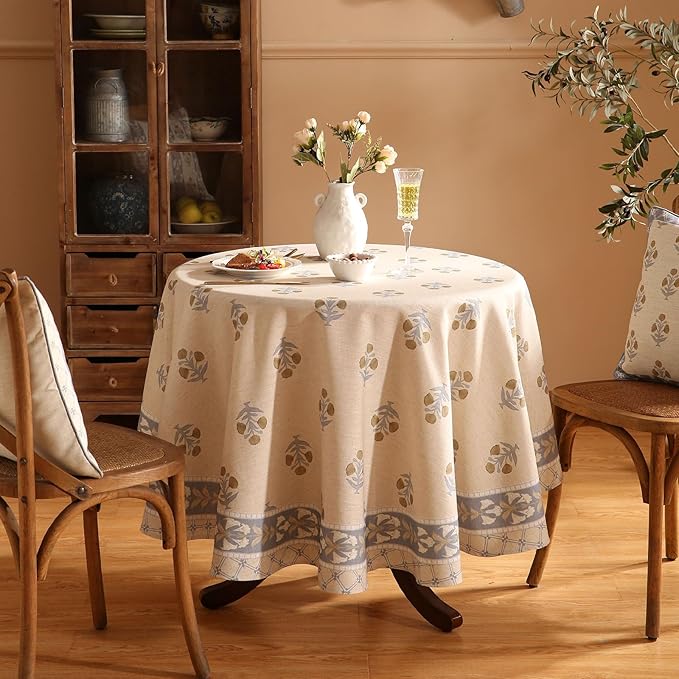patdrea Vintage French Linen Tablecloth,Round,Diameter 55"-Istana A