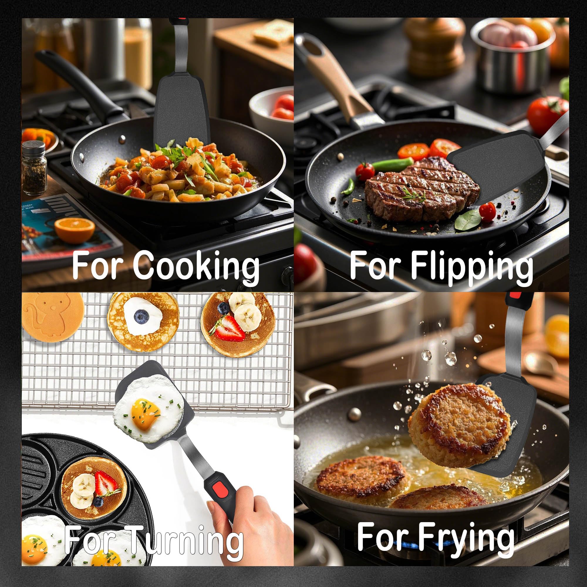 2 Pack Silicone Spatula Turner, 600°F Heat Resistant Kitchen Spatula Set for Nonstick Cookware, Cooking Utensil Set for Egg Pancake Flipper/Heat Resistant Silicone Grip