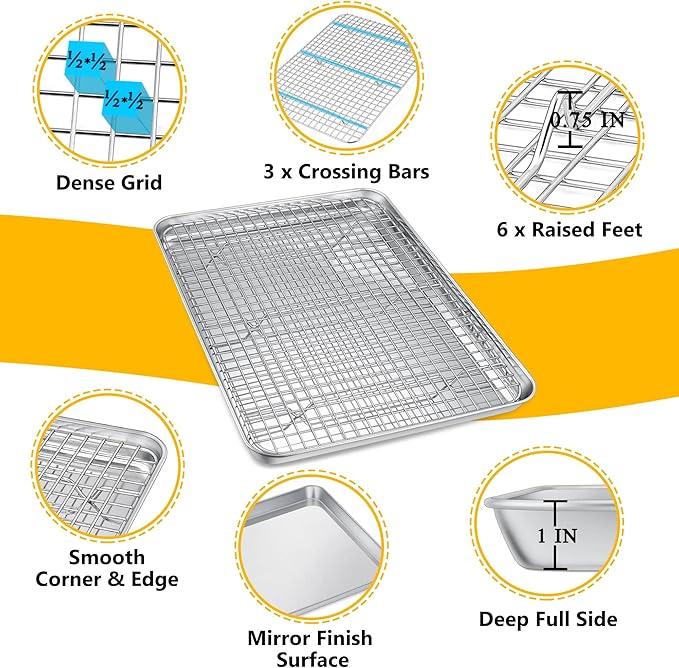 P&P CHEF 16 Inch Baking Sheet Pan and Cooking Rack - 2 Pieces