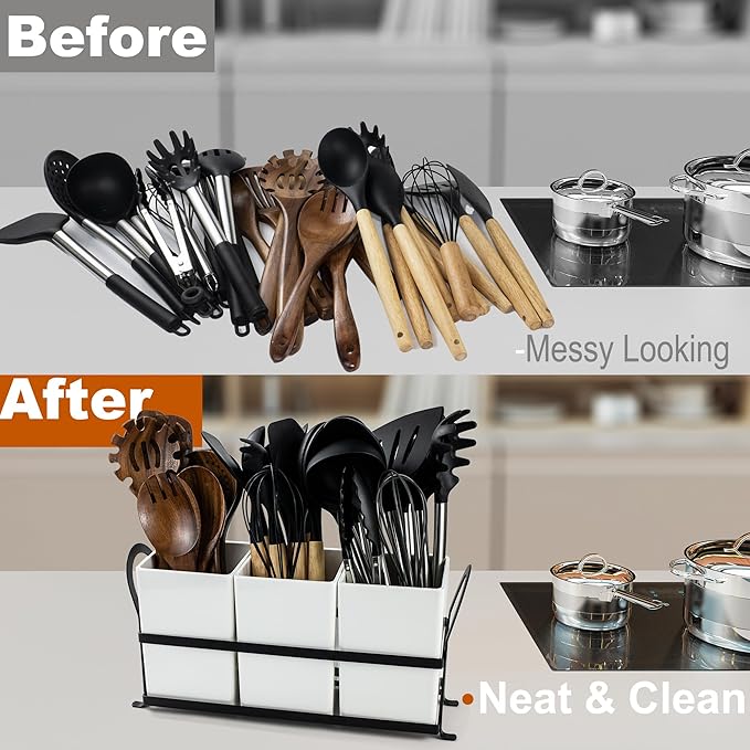 Czlizdyt Large Drainage Kitchen Utensil Holder, Dishwasher Safe