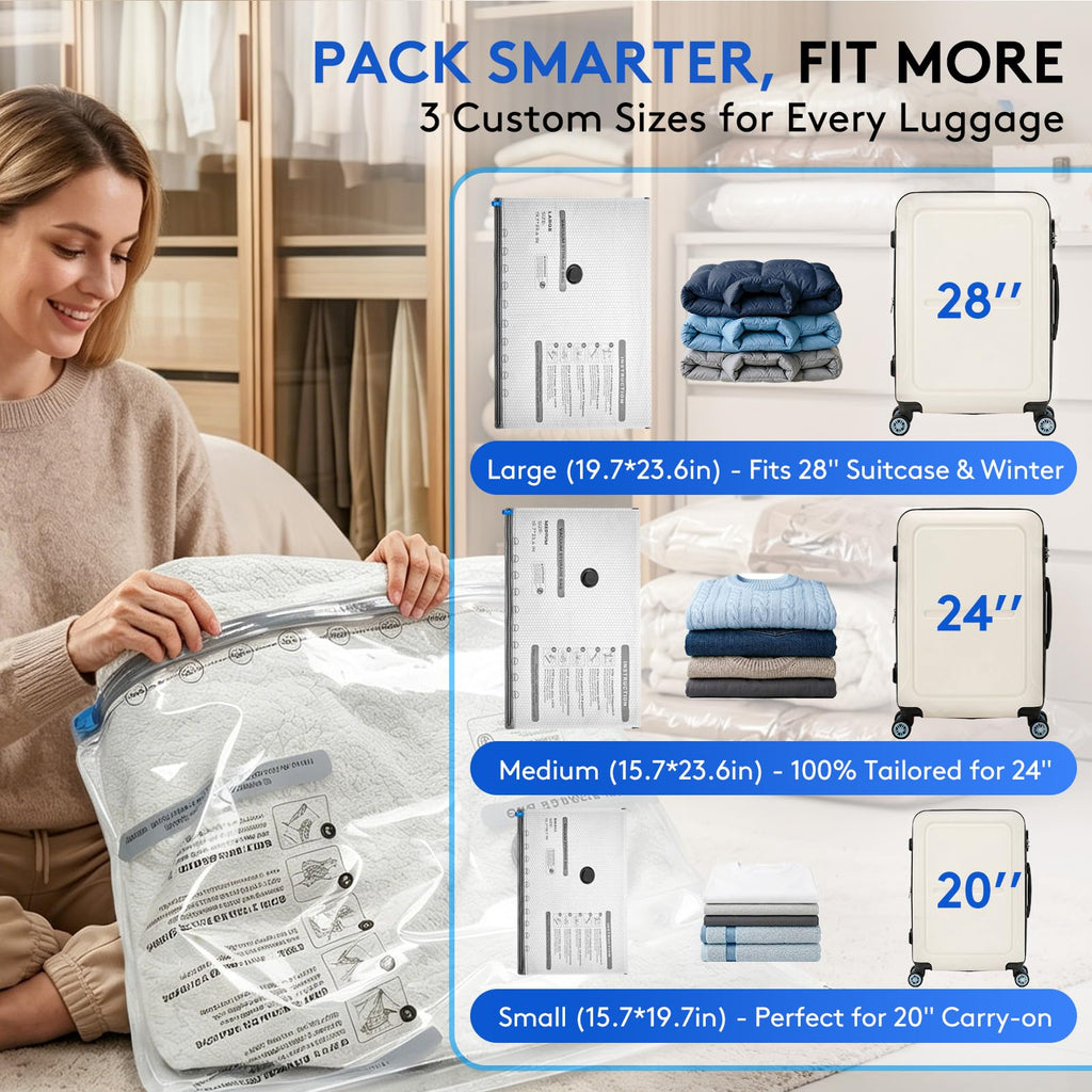15 Packs Vacuum Bags for Travel with Rechargeable Pump, 3 Sizes Vacuum Seal Bags for Clothing, Compression Vacuum Travel Bags for Luggage, Vacuum Packing Bags for Closet Organization