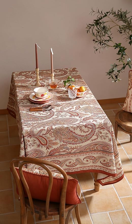ISAENNE Designer Vintage Linen Rectangular Tablecloth,102"x63"-Chauffrey D
