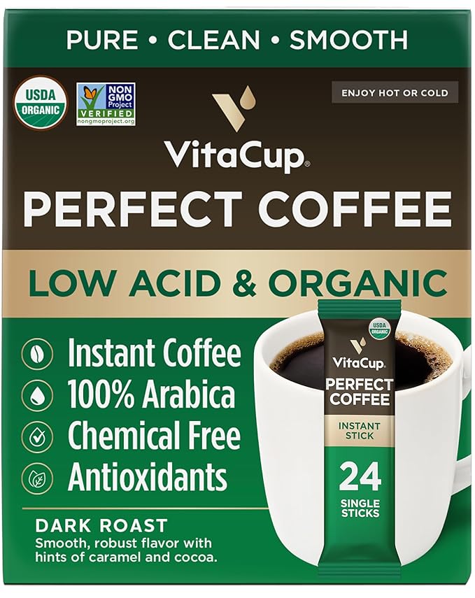 VitaCup Perfect Low Acid USDA Organic Instant Coffee Packets 24ct