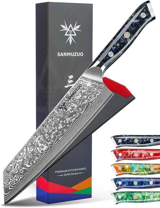 SANMUZUO 8.5 inch Kiritsuke Kitchen Chef Knife - 67 Layers Damascus Steel & Resin Handle - Xuan Series(Starry Black)