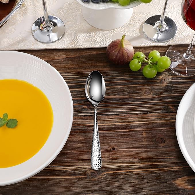 KEAWELL Premium Louise Hammered 4-Piece Spoon Set (7.6" Dinner Spoons)
