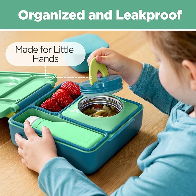 Omie OmieBox Kids Insulated Leakproof Bento Lunch Box with Food Jar (Meadow)