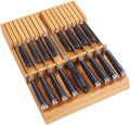 Utoplike In-drawer Knife Block Bamboo Kitchen Knife Drawer Organizer Large, Handle Steak knife Holder without Knives, Fit for 16 Knives and 1 Sharpening Steel (Knives & Sharpening Not Included)