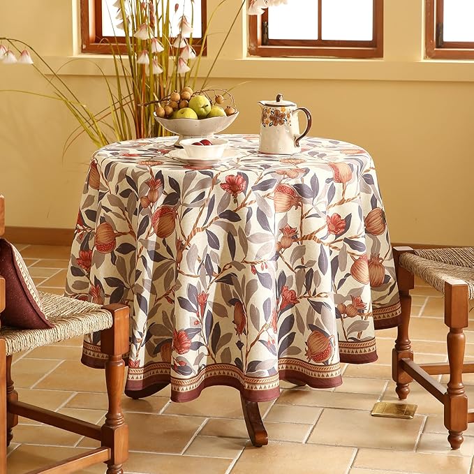 patdrea Vintage French Linen Tablecloth,Round,Diameter 55"