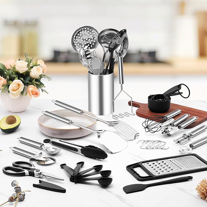 E-far Stainless Steel Cooking Utensil Set, 39-Piece Metal Kitchen Utensils