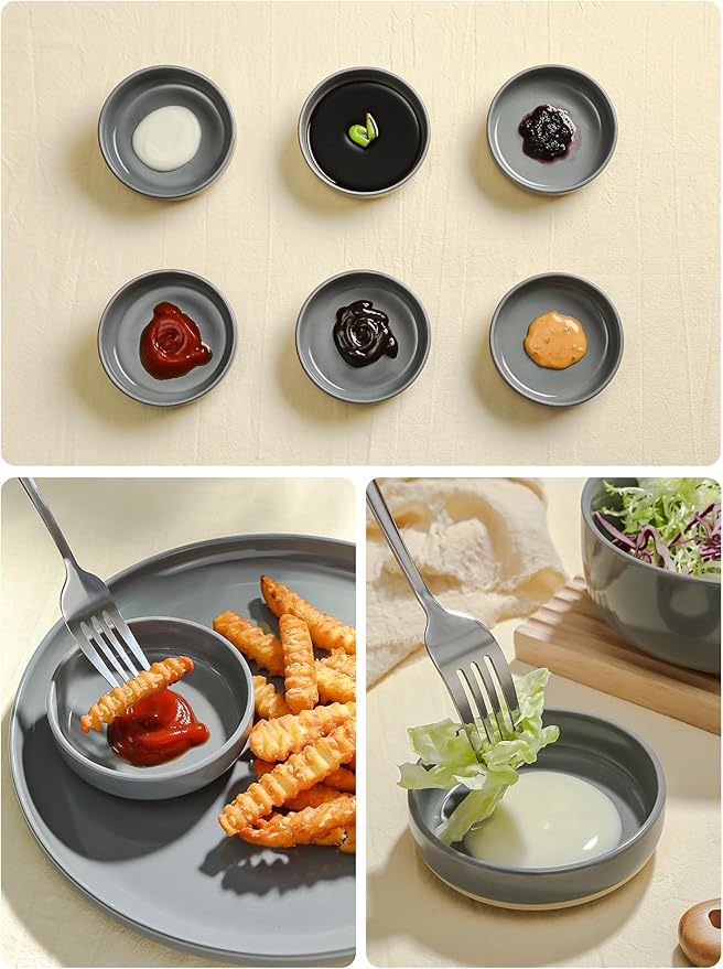 famiware Ceramic Soy Sauce Dish, 4oz Dipping Bowls Set of 6, Dark Gray