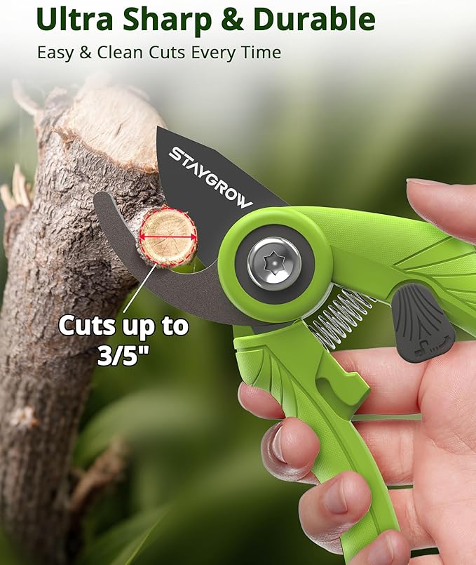 STAYGROW Garden Shears 6.9" Pruning Shears for Gardening Green