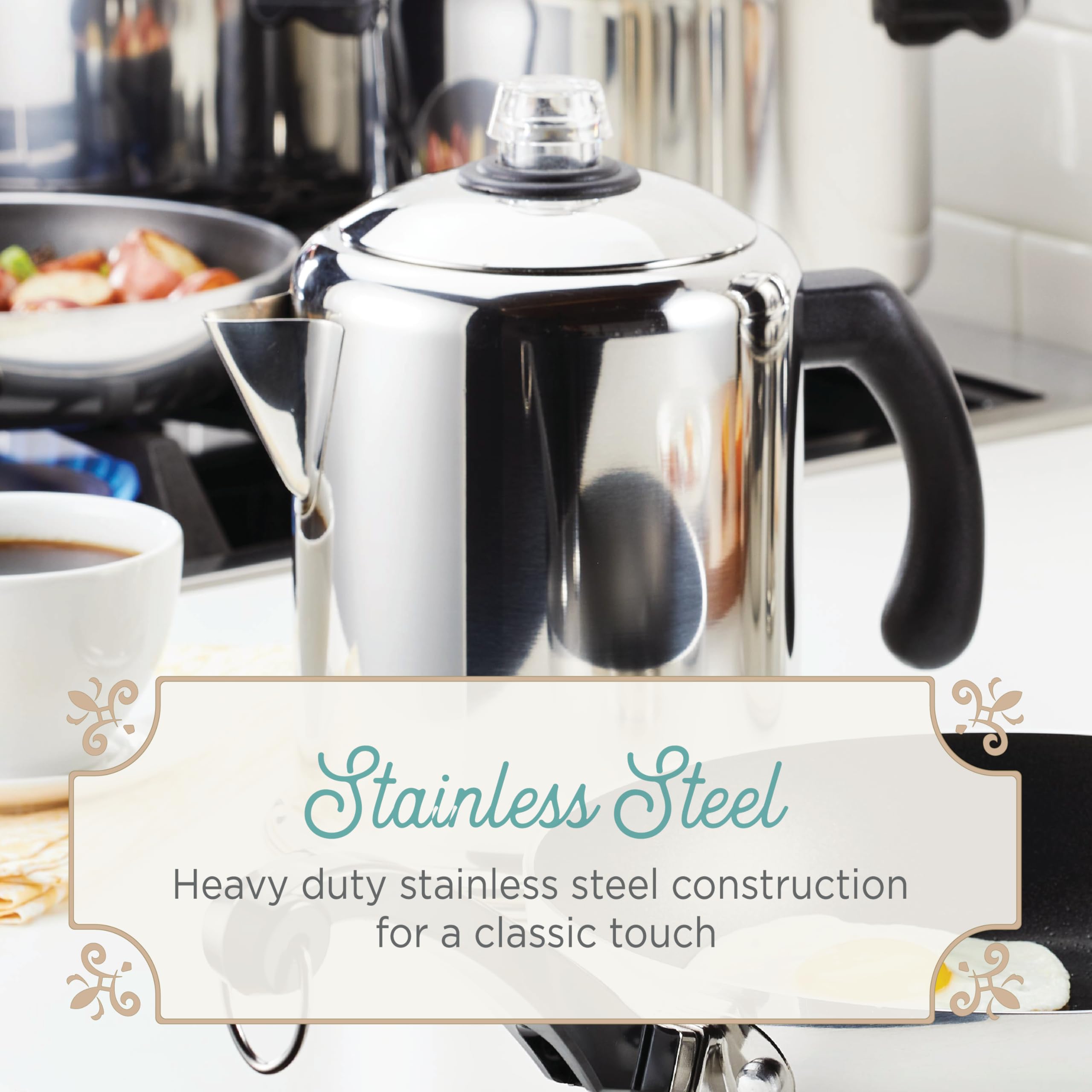 Farberware Classic Stainless Steel Yosemite Percolator Coffee Pot, 8-Cup, Stainless Steel