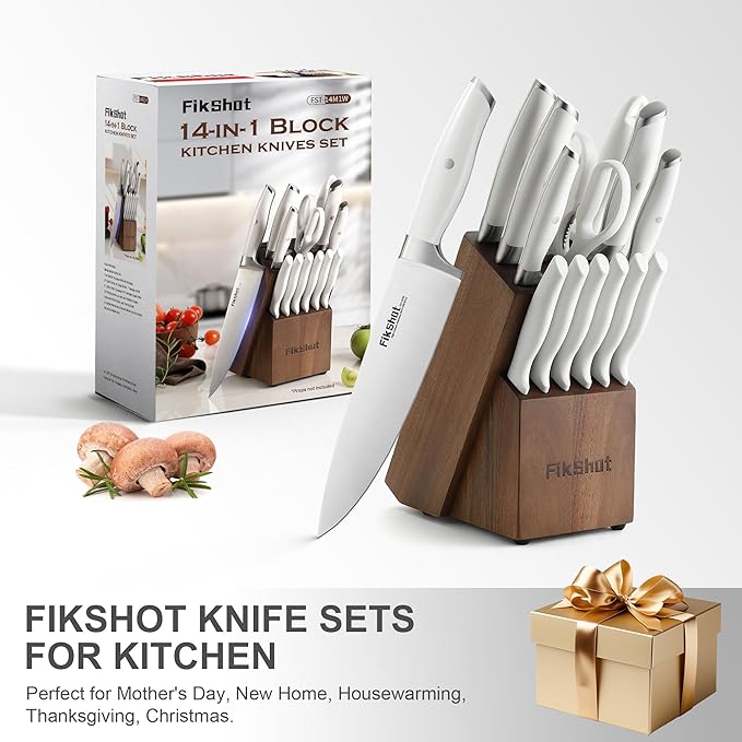 Fikshot 14-Piece Knife Set – German High Carbon Stainless Steel, White