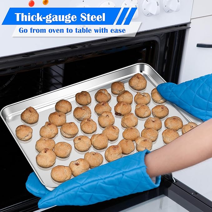 E-far Large Baking Sheet Set of 4, 20"x14" Stainless Steel Cookie Sheet