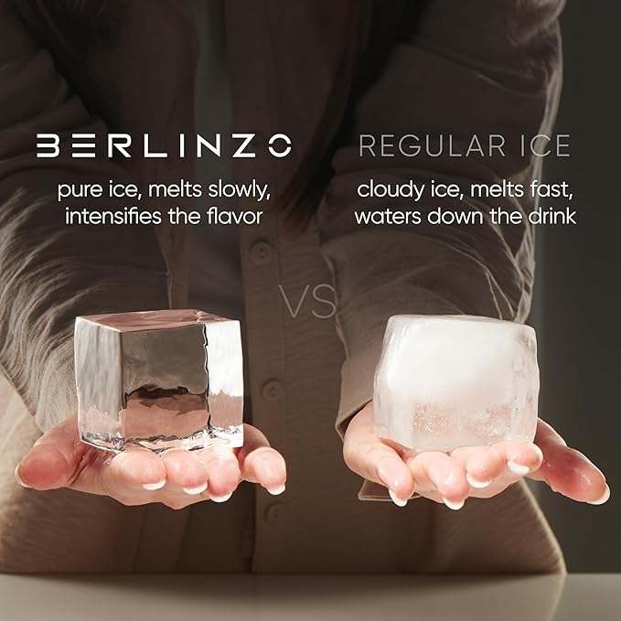 Berlinzo Clear Ice Cube Maker Mold - 2 2.1in Whiskey Squares, Non-Electric