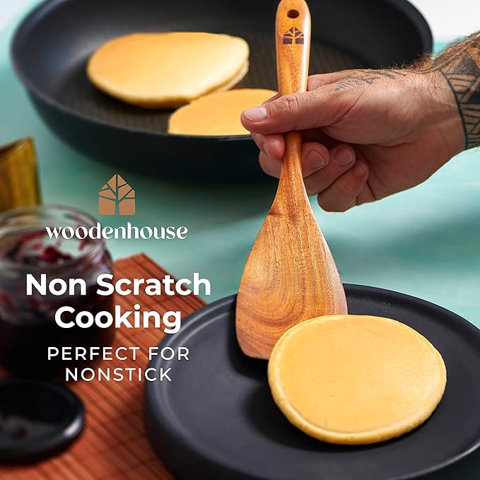 Wooden Spoons for Cooking, 12 Pcs Teak Utensil Set with Holder & Hooks