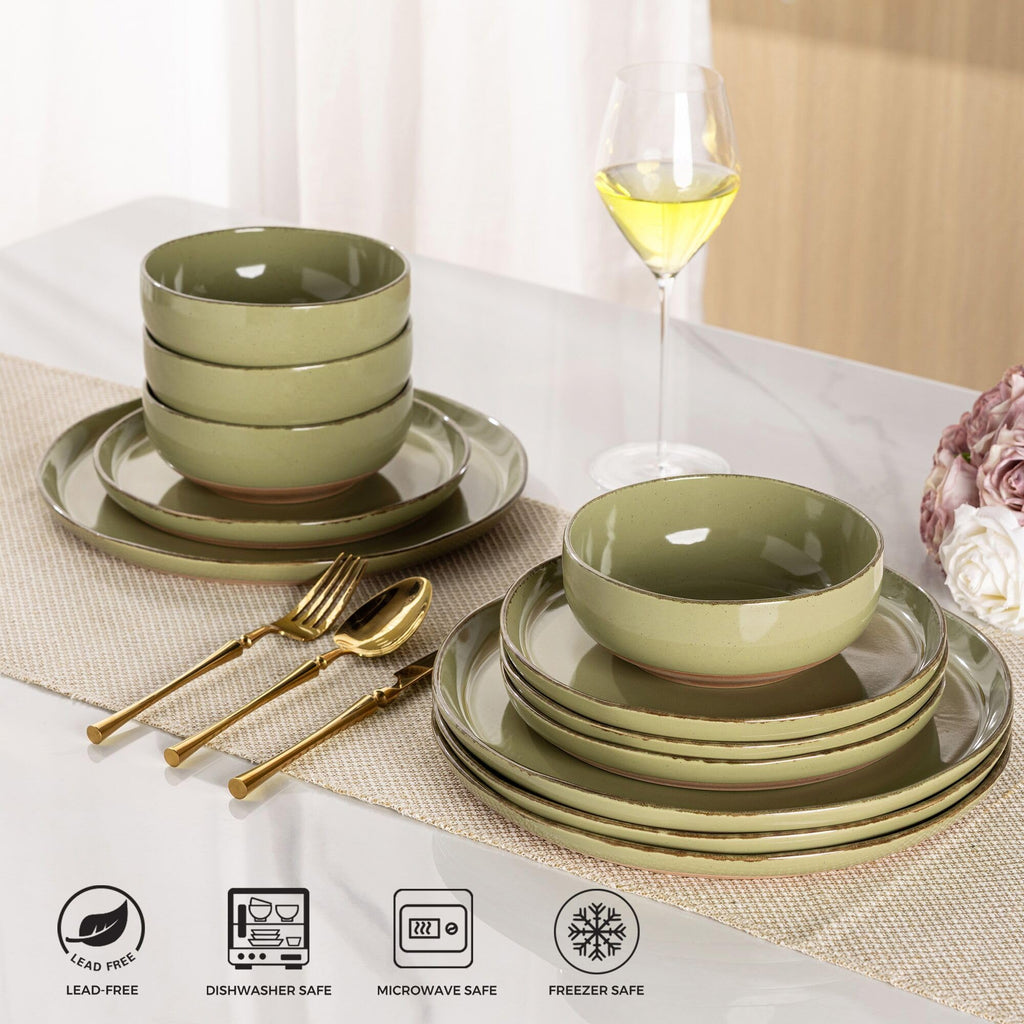 AmorArc Dinnerware Sets for 4, 12 Pieces Ceramic Plates and Bowls Set