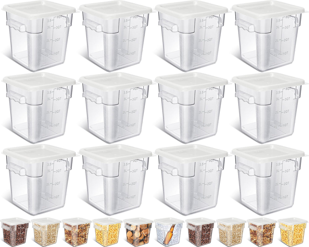 Yungyan 12 Pcs 4 Qt Commercial Food Storage Containers with Lids Restaurant Square Airtight Food Storage Containers Clear Cereal Containers for Kitchen Freezer Dishwasher Pantry(Blue Lid)