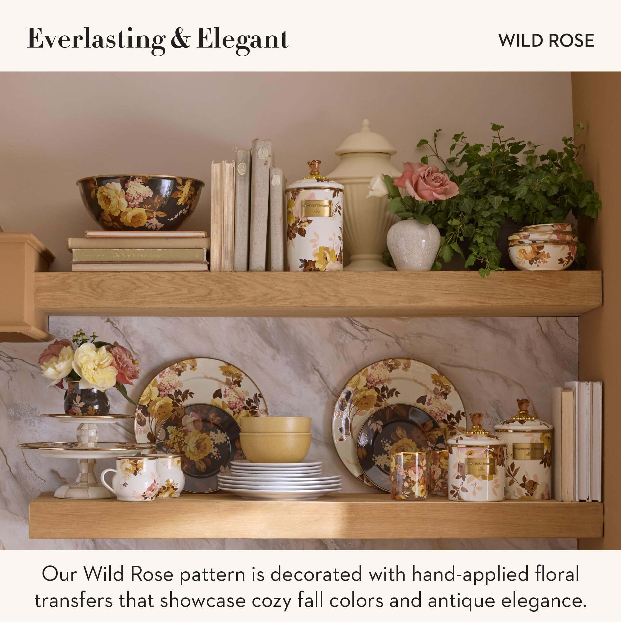 MACKENZIE-CHILDS Enamel Canister, Large, Wild Rose White