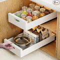 HBL' 2 Pack | 21" Deep Pull Out Cabinet Organizer Adhesive, 12-Inch Wide Sturdy Carbon Steel Roll-Out Drawers, Designed for Frameless Cabinets, Slide-Out Shelves for Pantry.