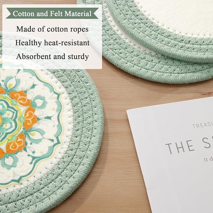 SHACOS Sage Green 8 Inches Trivets for Hot Dishes, 4 Pieces