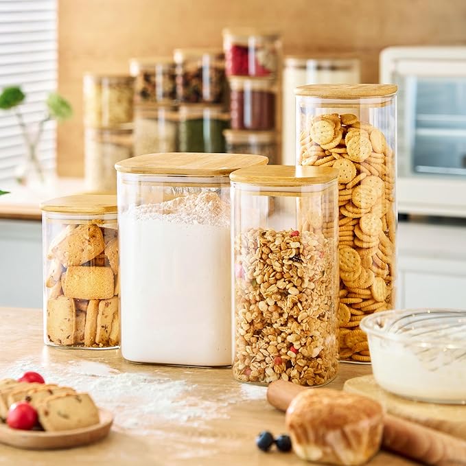 27oz Square Glass Food Storage Containers with Airtight Bamboo Lids, 4 Pack