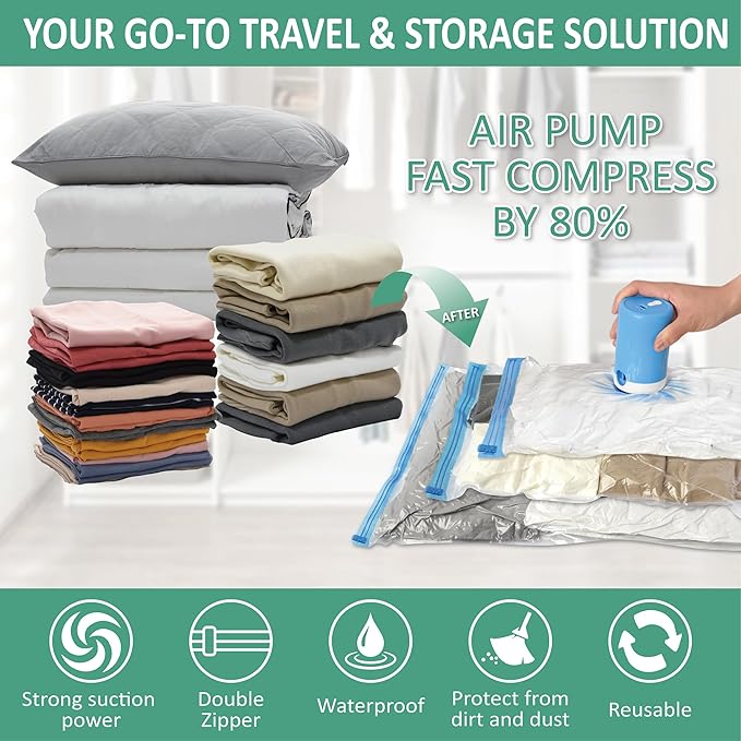 Cozy Essential Travel Vacuum Storage Bags with Rechargeable Cordless USB Pump, Space Saver Bags for Luggage, Suitcase, Carry-On, for Clothes, Blankets, Bedding & Seasonal Storage,35 Combo