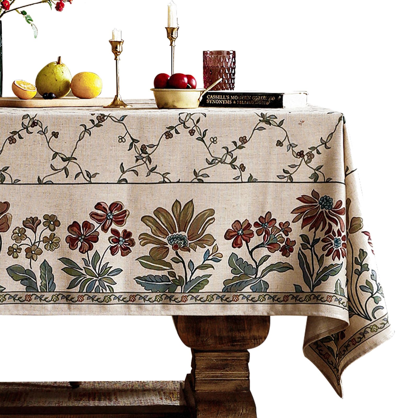 patdrea Vintage French Linen Tablecloth,Square,55"x55"-Oliveirad