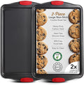 Eatex Nonstick Baking Sheet Set, 2-Piece Baking Pans Set with Silicone Handles, Carbon Steel Cookie Sheets for Baking Commercial Grade Quality Oven Tray, Large Half Sheet Pans for Baking