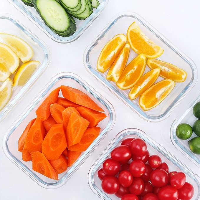 M MCIRCO 10 Pack,22 oz Glass Food Storage Containers with lids, Gray