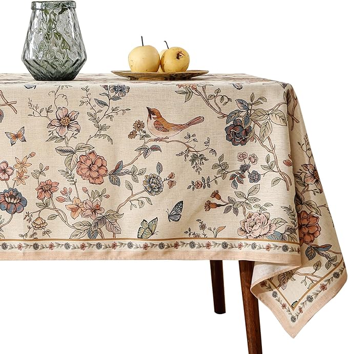 ISAENNE Designer French Linen Square Large Tablecloth,67"x67"-Cornucopia