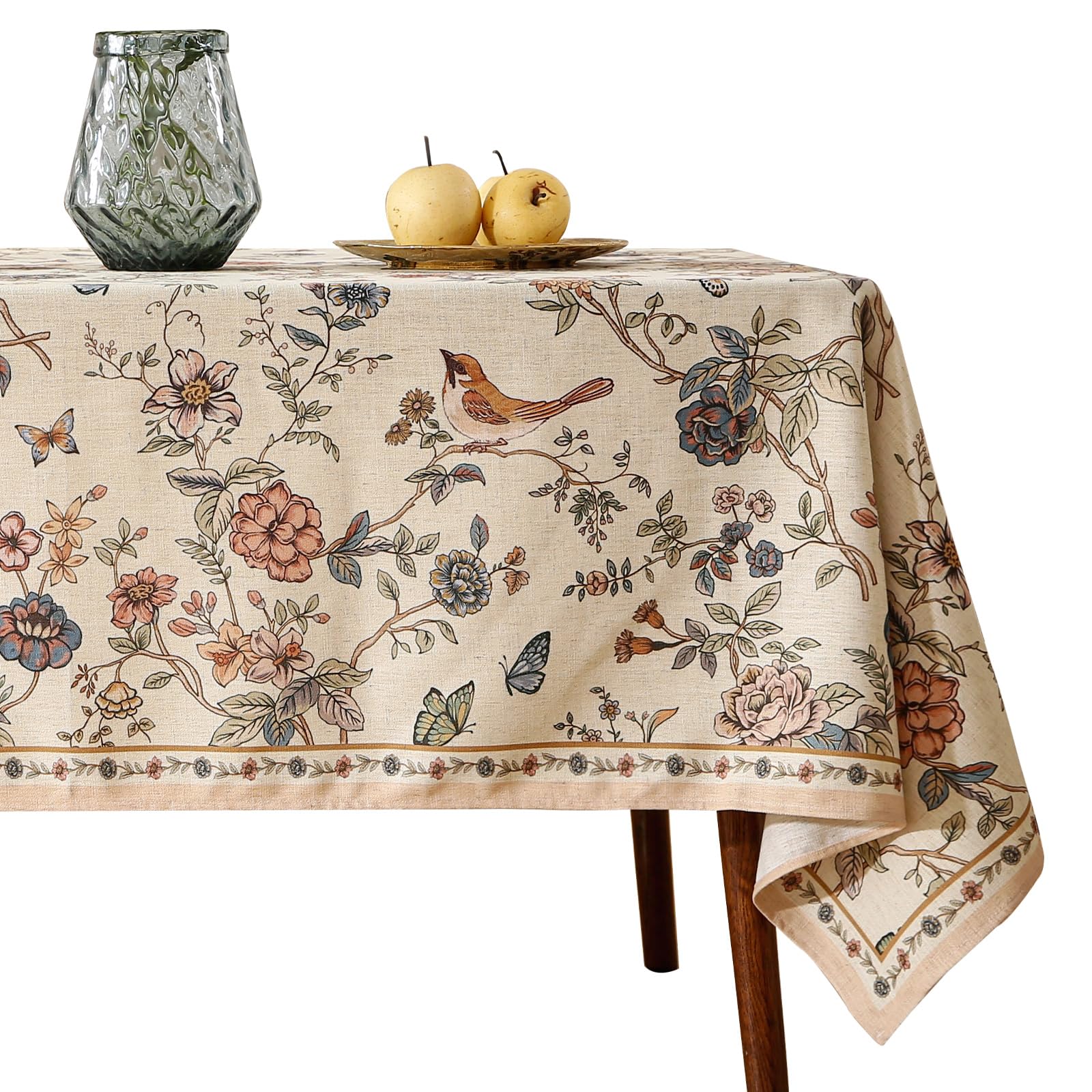 ISAENNE Designer French Linen Rectangular Tablecloth,94"x63"-Cornucopia