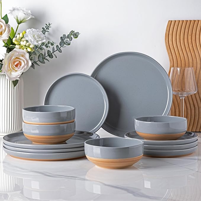AmorArc Dinnerware Sets for 4, 12 Pieces Ceramic Plates and Bowls Set