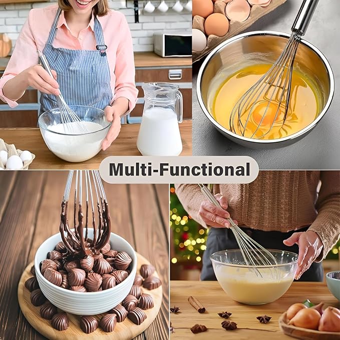 FGKEIUX 8-Inch Stainless Steel Whisk, Handheld Egg Beater for Mixing Batter, Whipping Cream