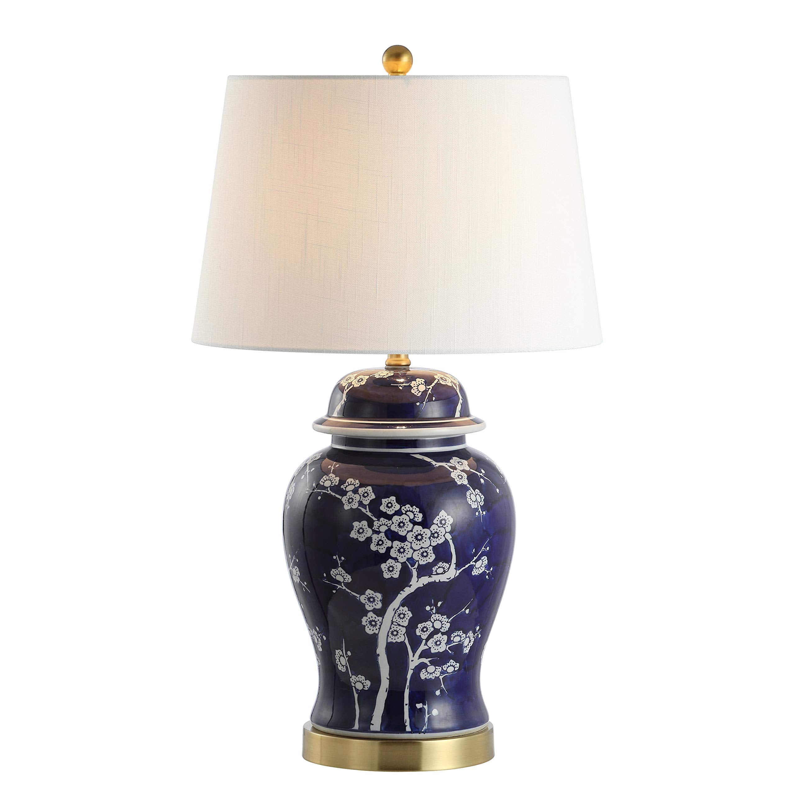 JONATHAN Y Gracie Ceramic Ginger Jar Table Lamp 29.5", White/Navy