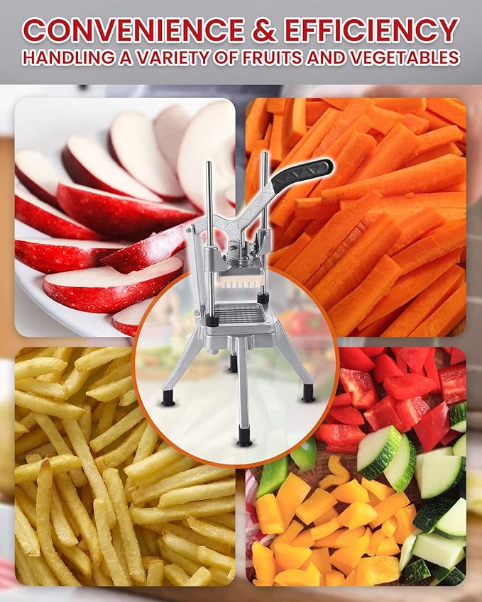 Ezcasch French Fry Cutter with 4 Blades(1/4", 3/8", 1/2", 8-wedge slice)