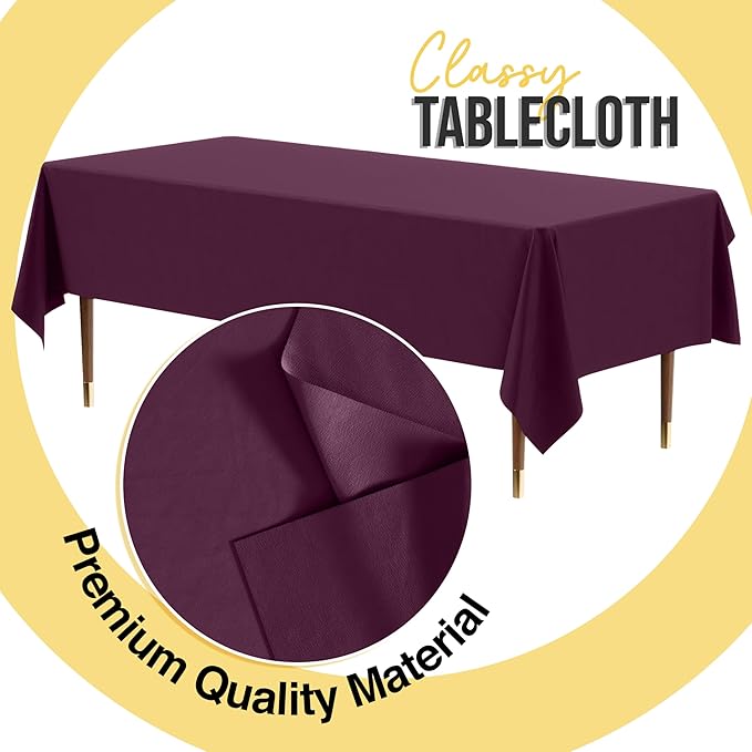 Exquisite 66% Thicker Premium Plastic Table Cloth Rectangle Table Cover 0.5 Mil 6 Pack Plum Table Cloth 54 Inch x 108 Inch Disposable Tablecloth Won't Tear Easily Like Cheap Thin Brands